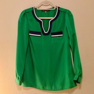 Silky Long-Sleeve Blouse w/ Pockets - EUC